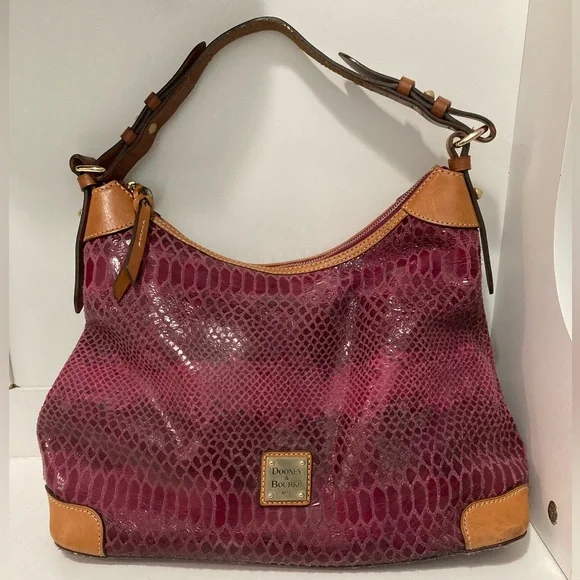 Dooney & Bourke Erica Hobo Rasberry Snakeskin Hobo Bag - Picture 1 of 14